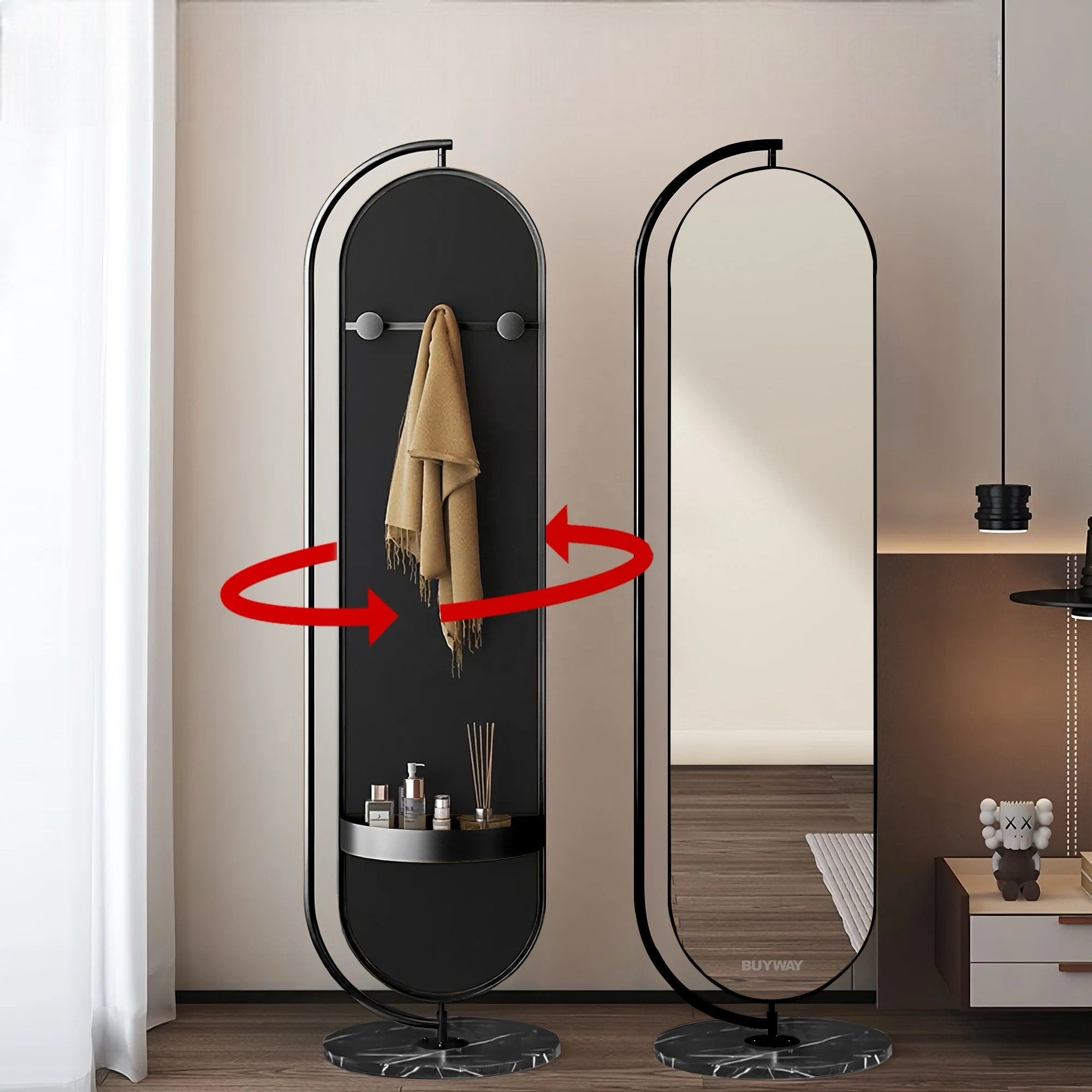 Black frame Oval floor hanger and rotatable Mirror - SHAGHAF HOME
