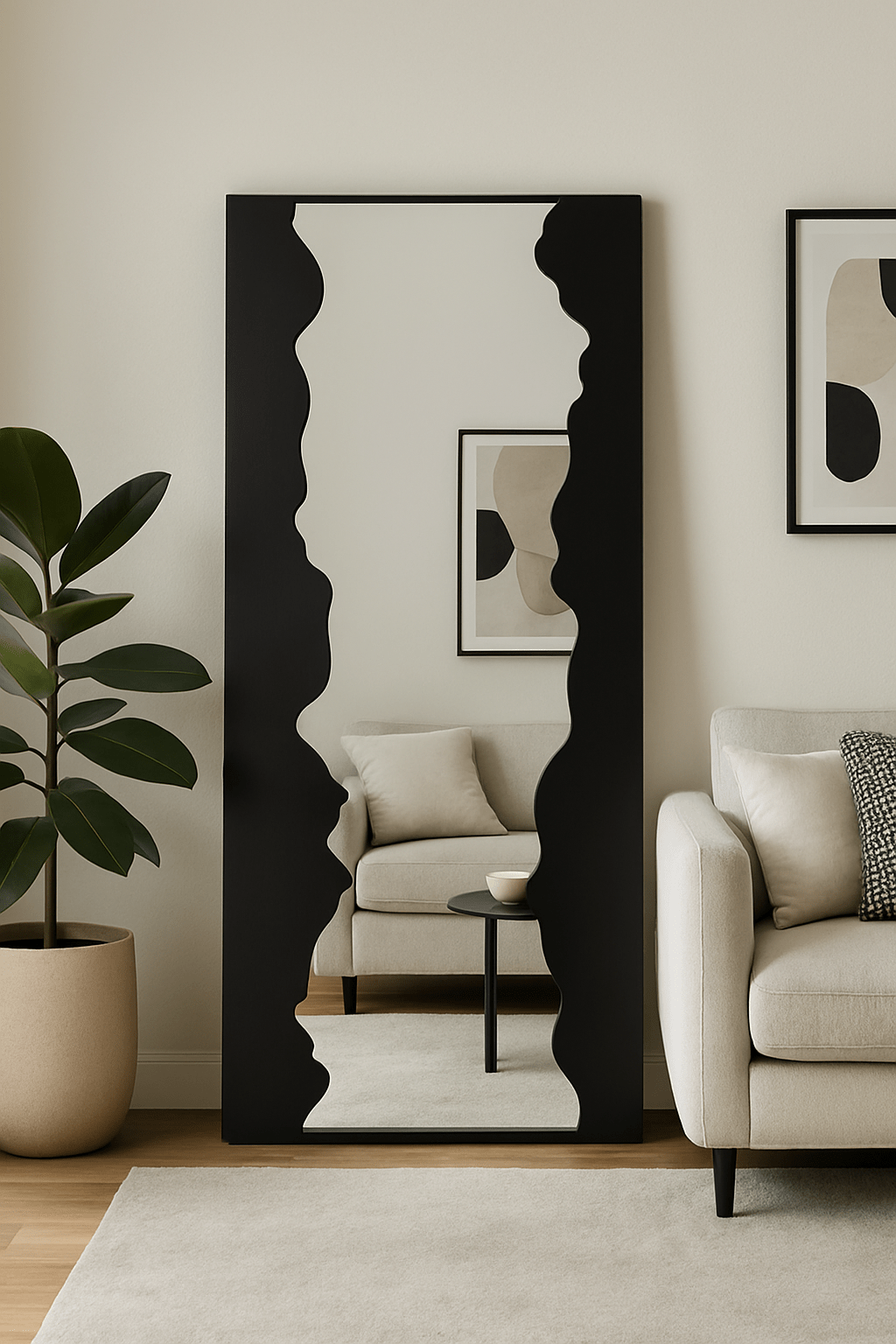 Black Wavy Full - Length Mirror – Solid Wood Frame (180x80 cm) - SHAGHAF HOME