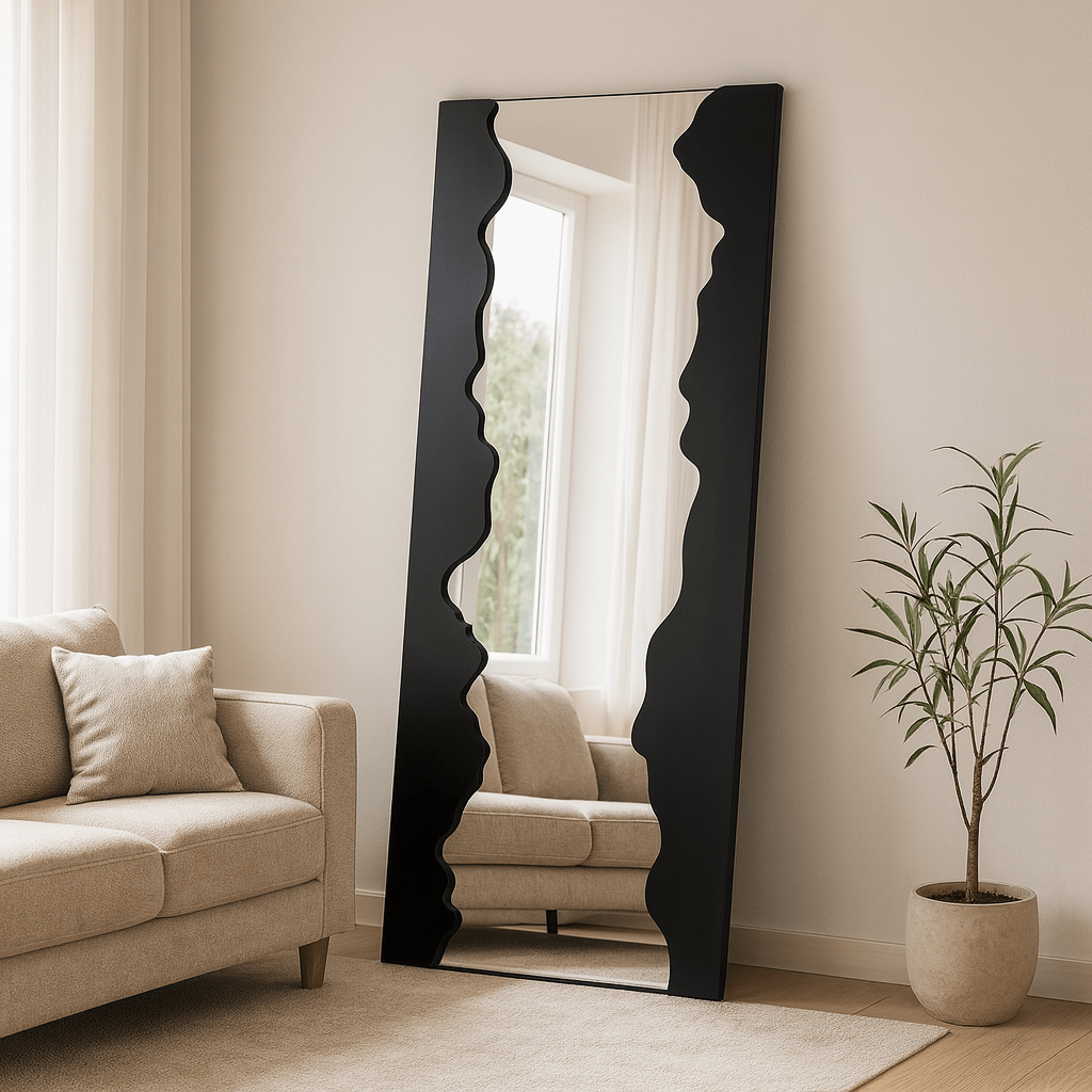 Black Wavy Full - Length Mirror – Solid Wood Frame (180x80 cm) - SHAGHAF HOME