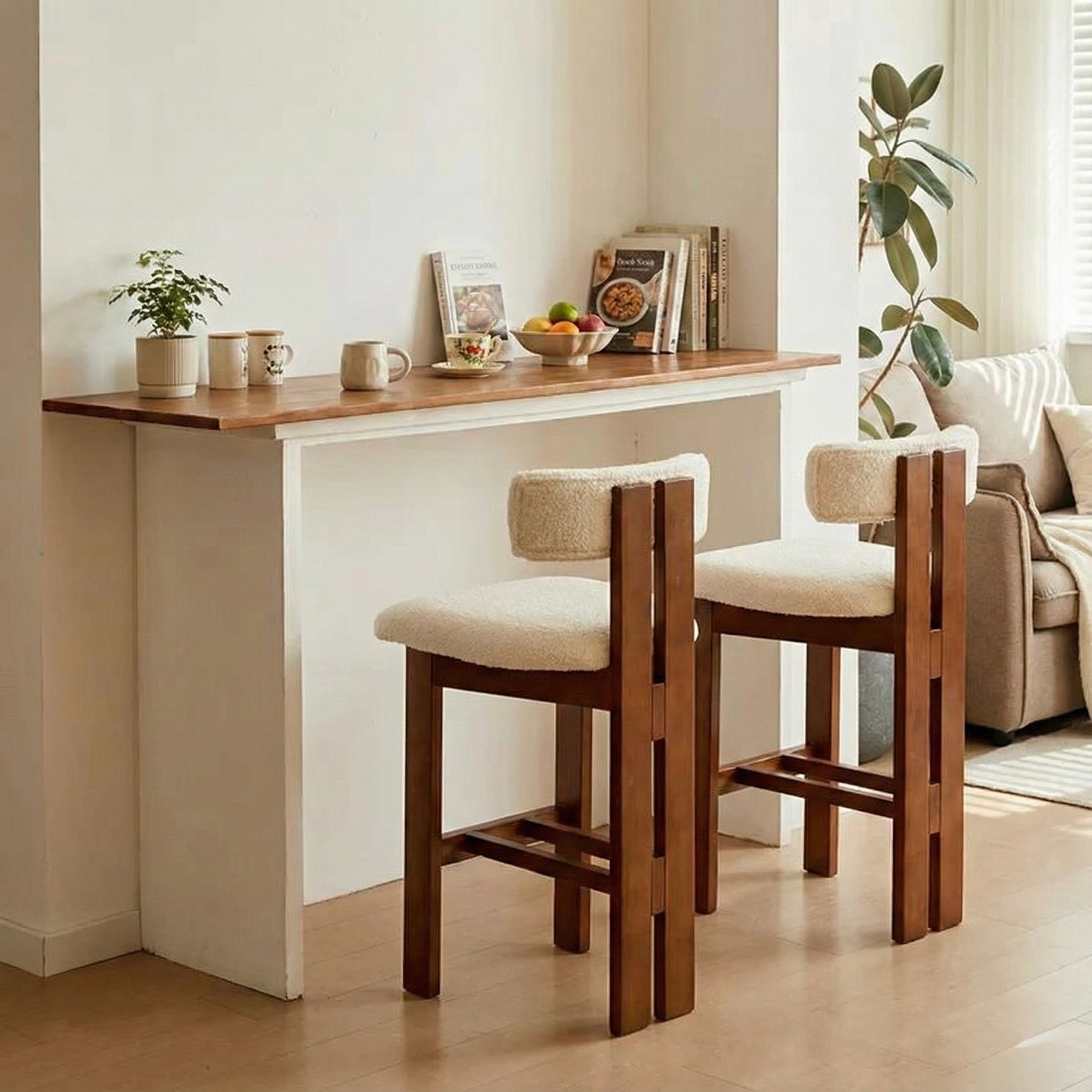 Bouclé Ash Wood Bar Stool - SHAGHAF HOME