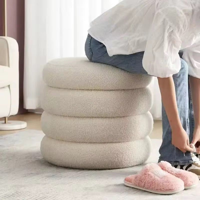 Cloud Round Bouclé Ottoman – White - SHAGHAF HOME