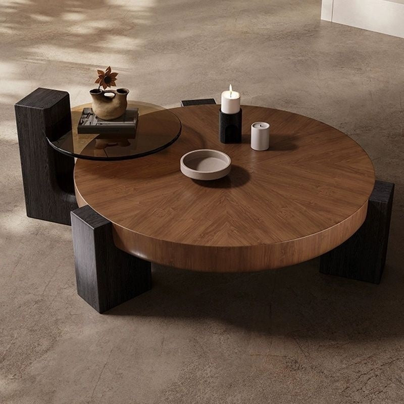Contemporary Round Coffee Table Set with Swivel Side Table - SHAGHAF HOME