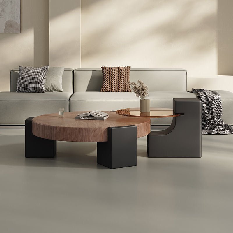Contemporary Round Coffee Table Set with Swivel Side Table - SHAGHAF HOME