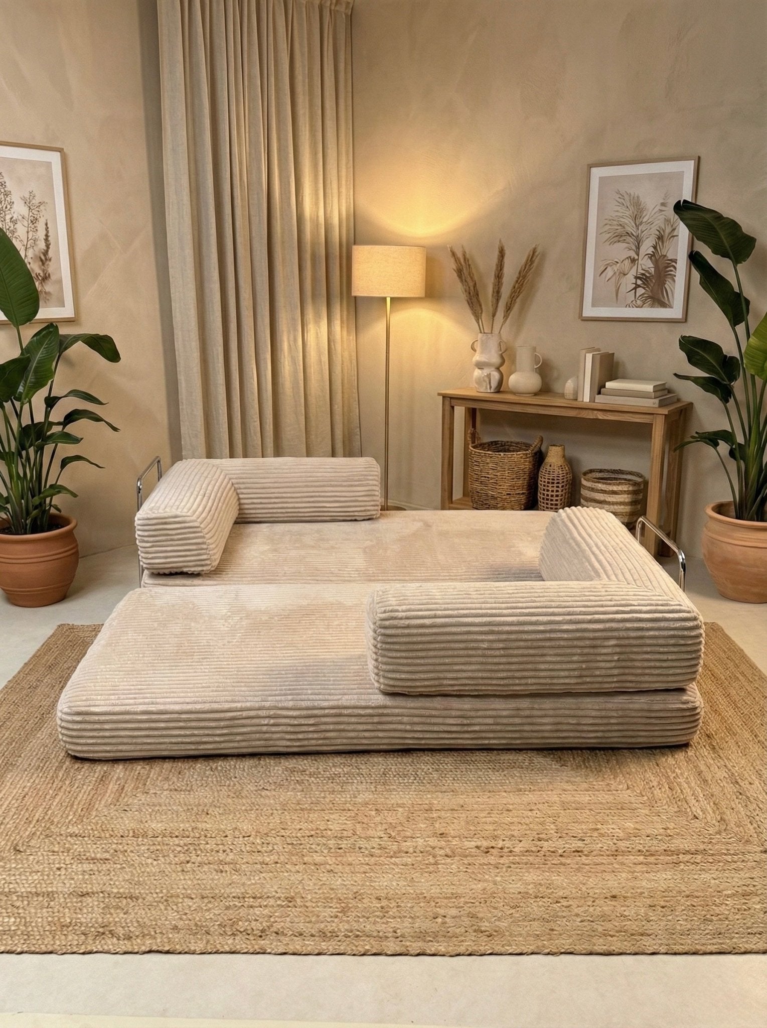 CozyFold Velvet Compressed Sofa Bed – Beige Elegance & Smart Comfort - SHAGHAF HOME