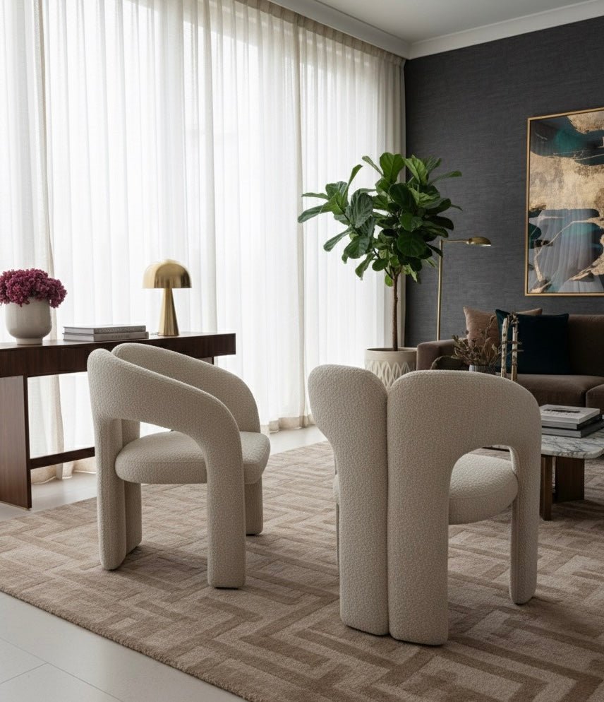 Curved Bouclé Accent Chair in Light Beige – Modern Elegance & Sculptural Comfort - SHAGHAF HOME