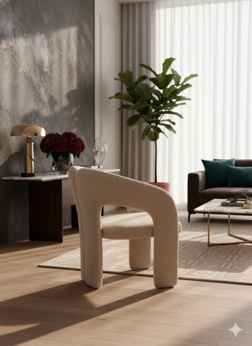 Curved Bouclé Accent Chair in Light Beige – Modern Elegance & Sculptural Comfort - SHAGHAF HOME