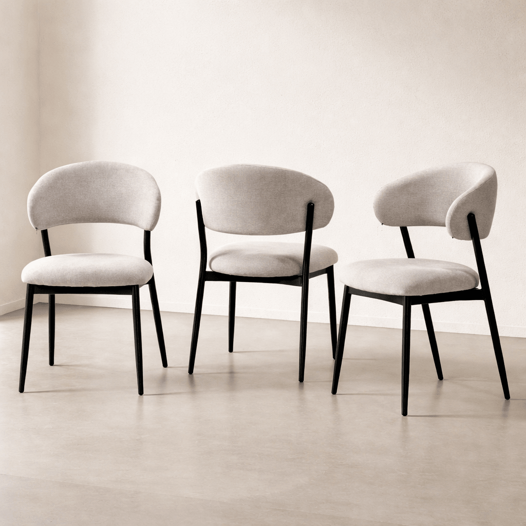 Curved Upholstered Dining Chair – Beige Grey Fabric | Modern Minimal Design - SHAGHAF HOME