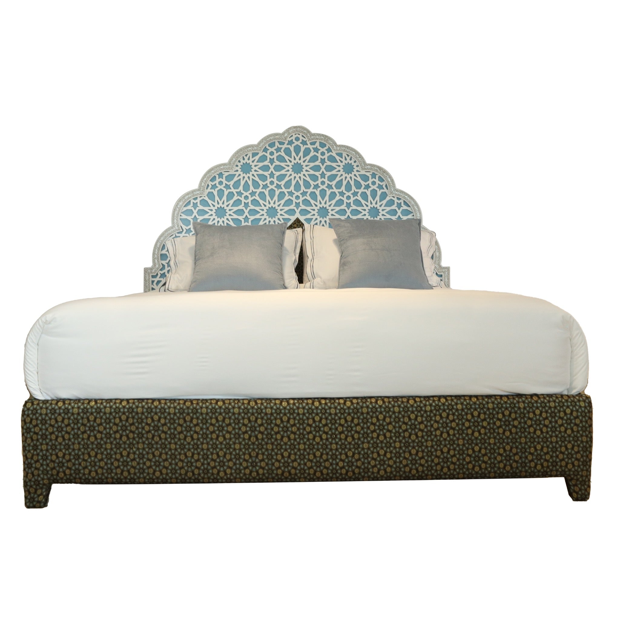 Damascus King Bed Frame with Mother of Pearl Headboard - Blue - SHAGHAF HOME
