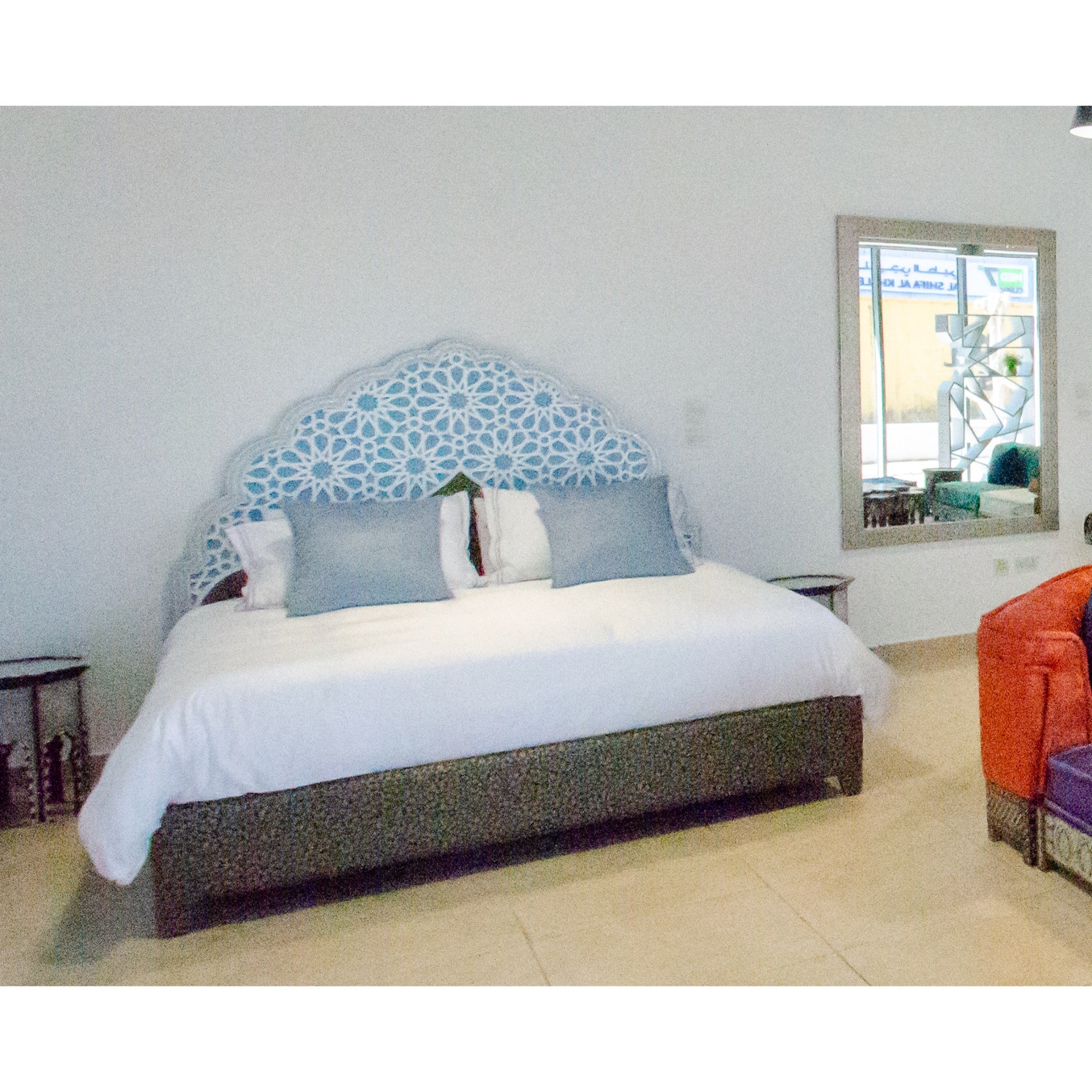 Damascus King Bed Frame with Mother of Pearl Headboard - Blue - SHAGHAF HOME