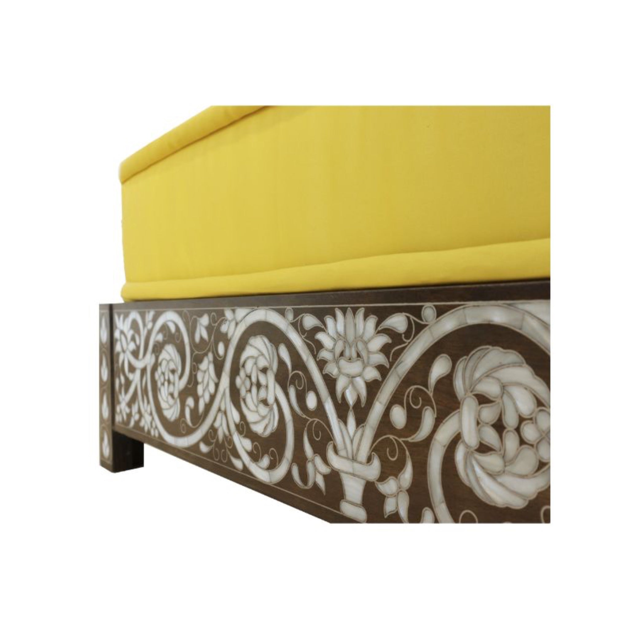 Damascus Majlis Side Sofa with Mother of Pearl Base - Yellow - SHAGHAF HOME