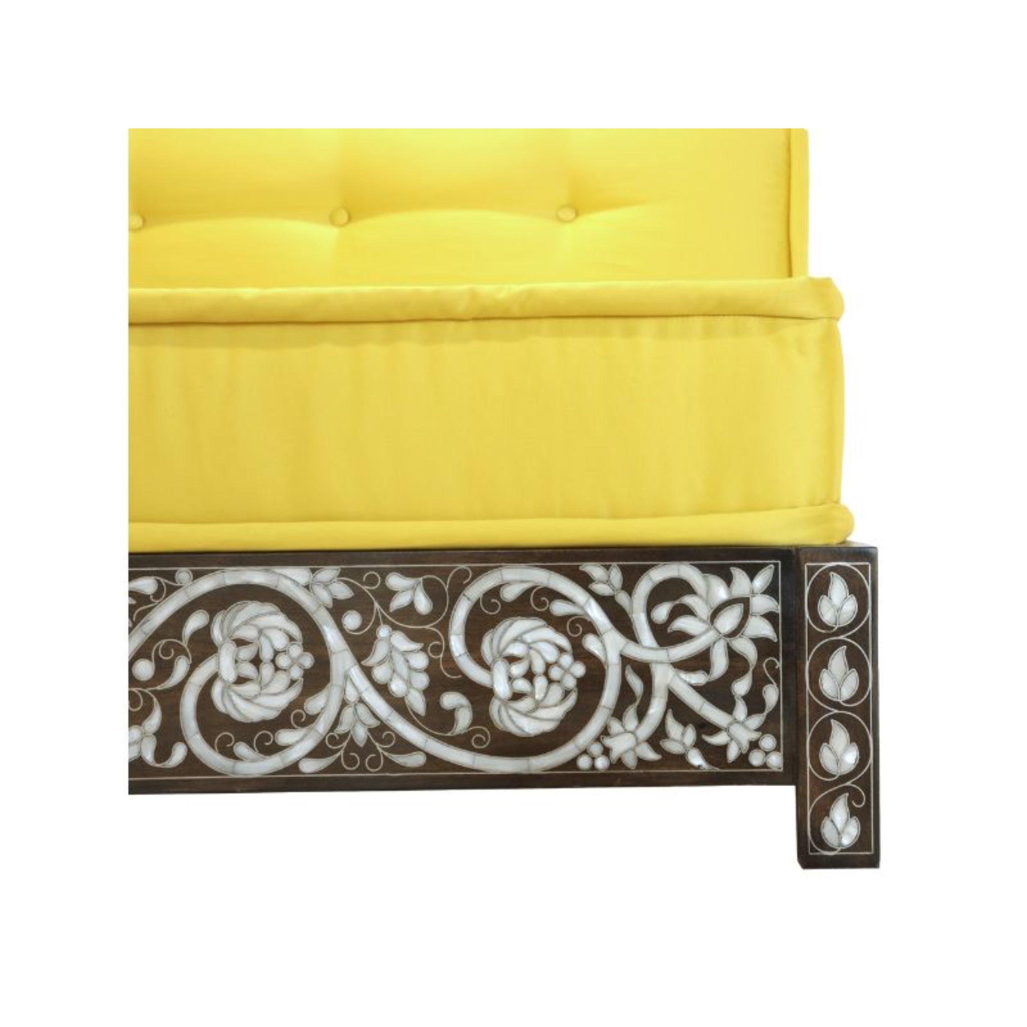 Damascus Majlis Side Sofa with Mother of Pearl Base - Yellow - SHAGHAF HOME