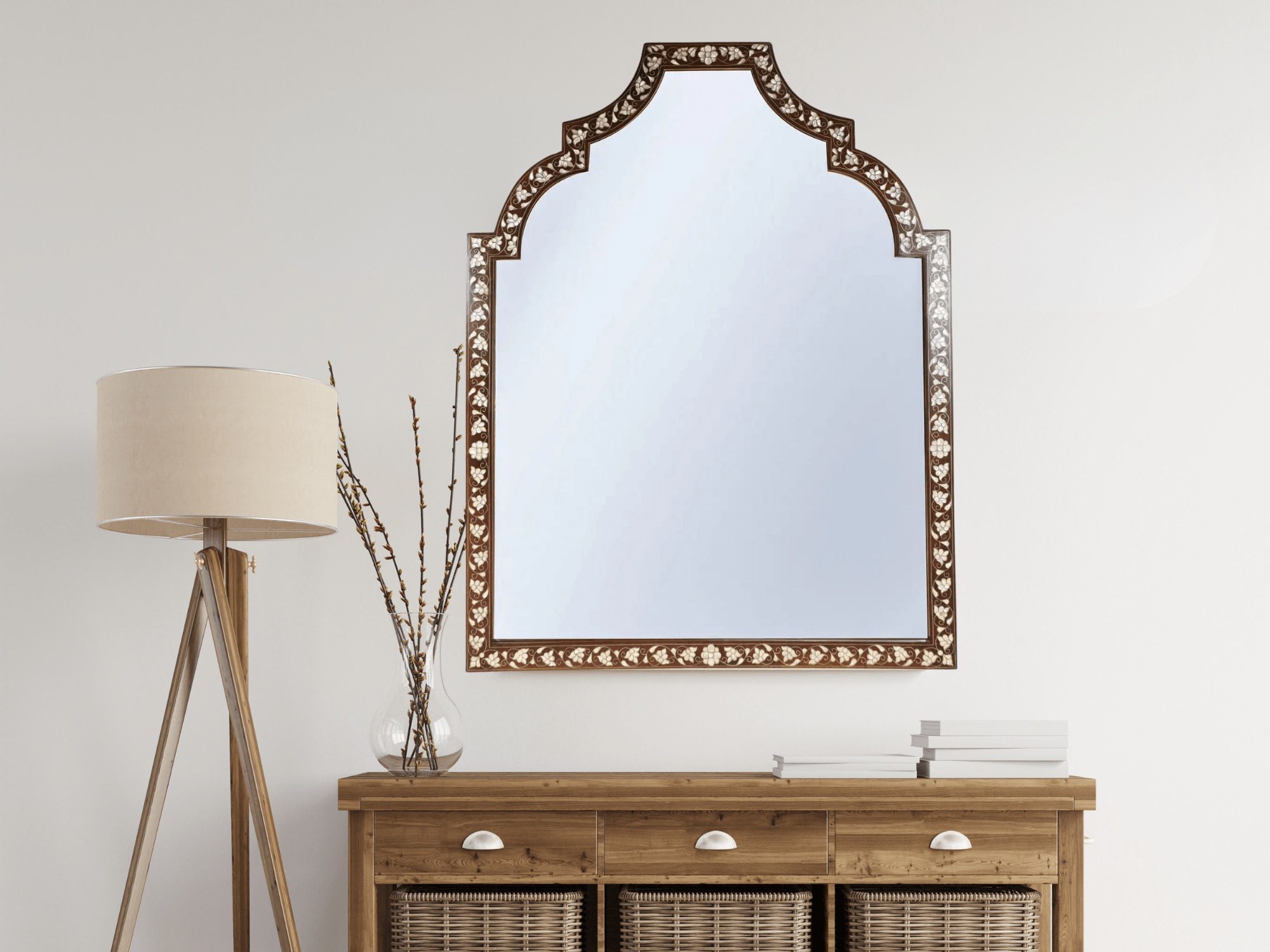 Damascus Mother of Pearl Mirror - Large Vine Motif - SHAGHAF HOME