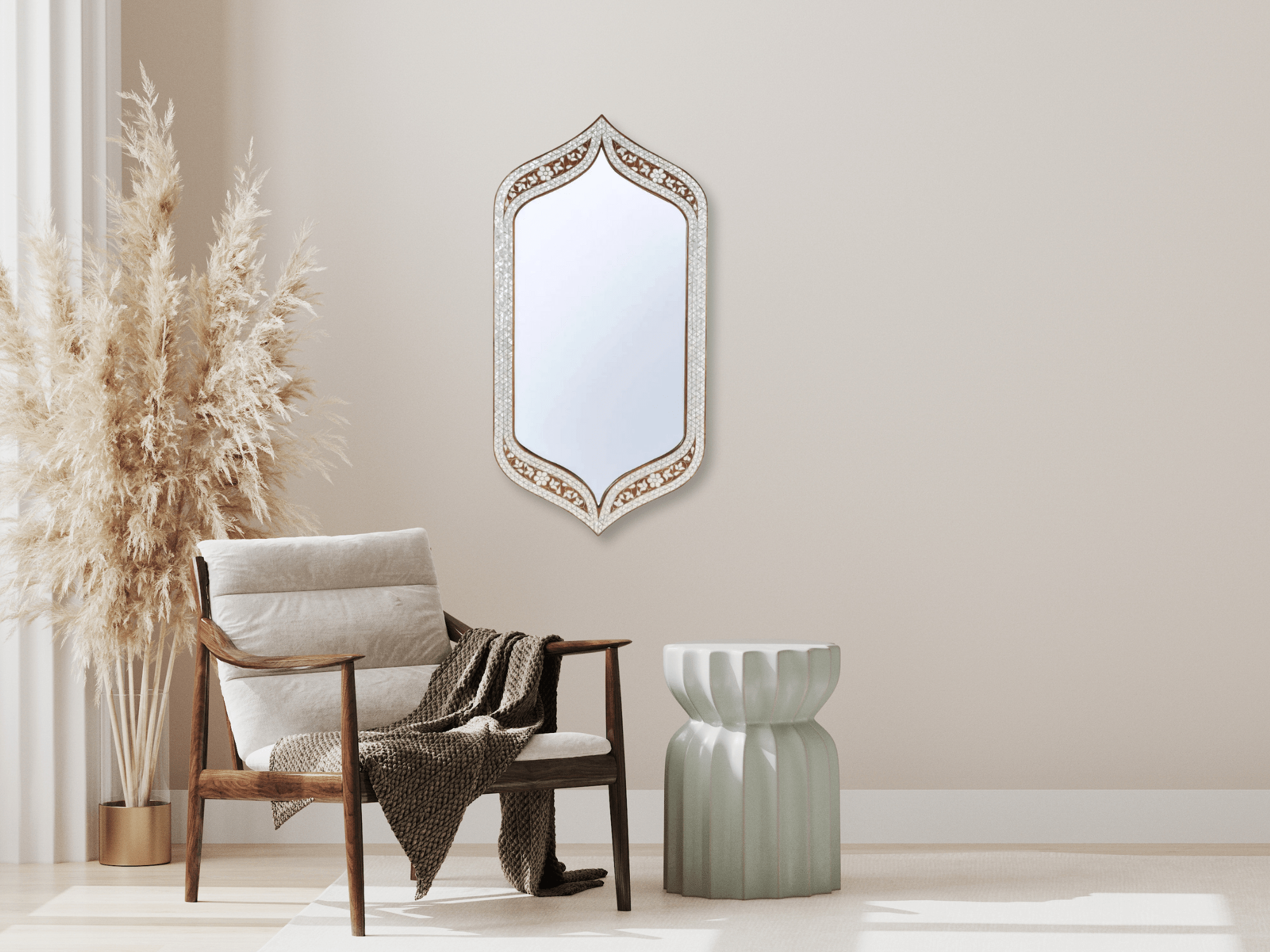 Damascus Mother of Pearl Mirror - Small Elongated Design - SHAGHAF HOME
