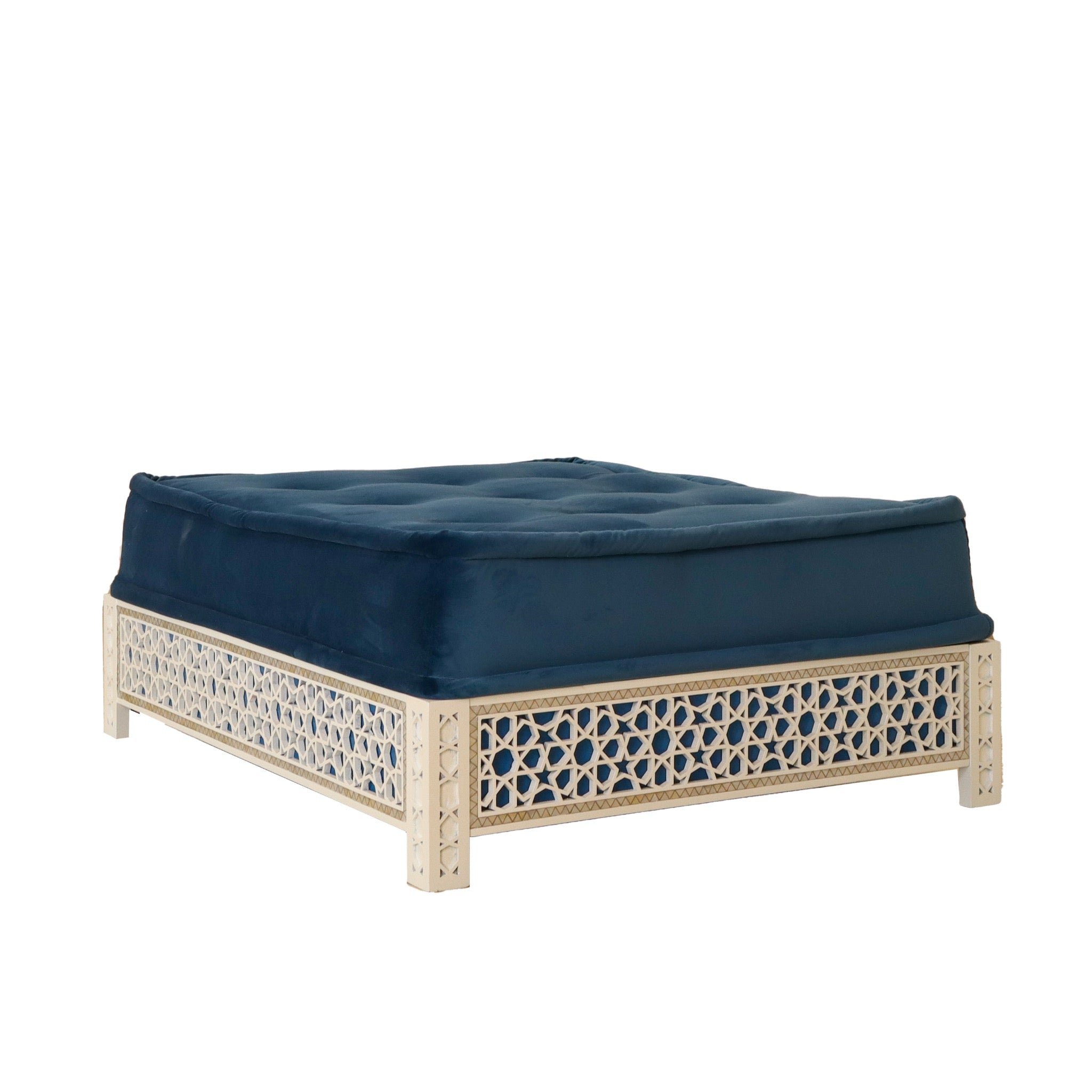 Damascus Mother of Pearl Ottoman - Blue Suede Upholstery - SHAGHAF HOME