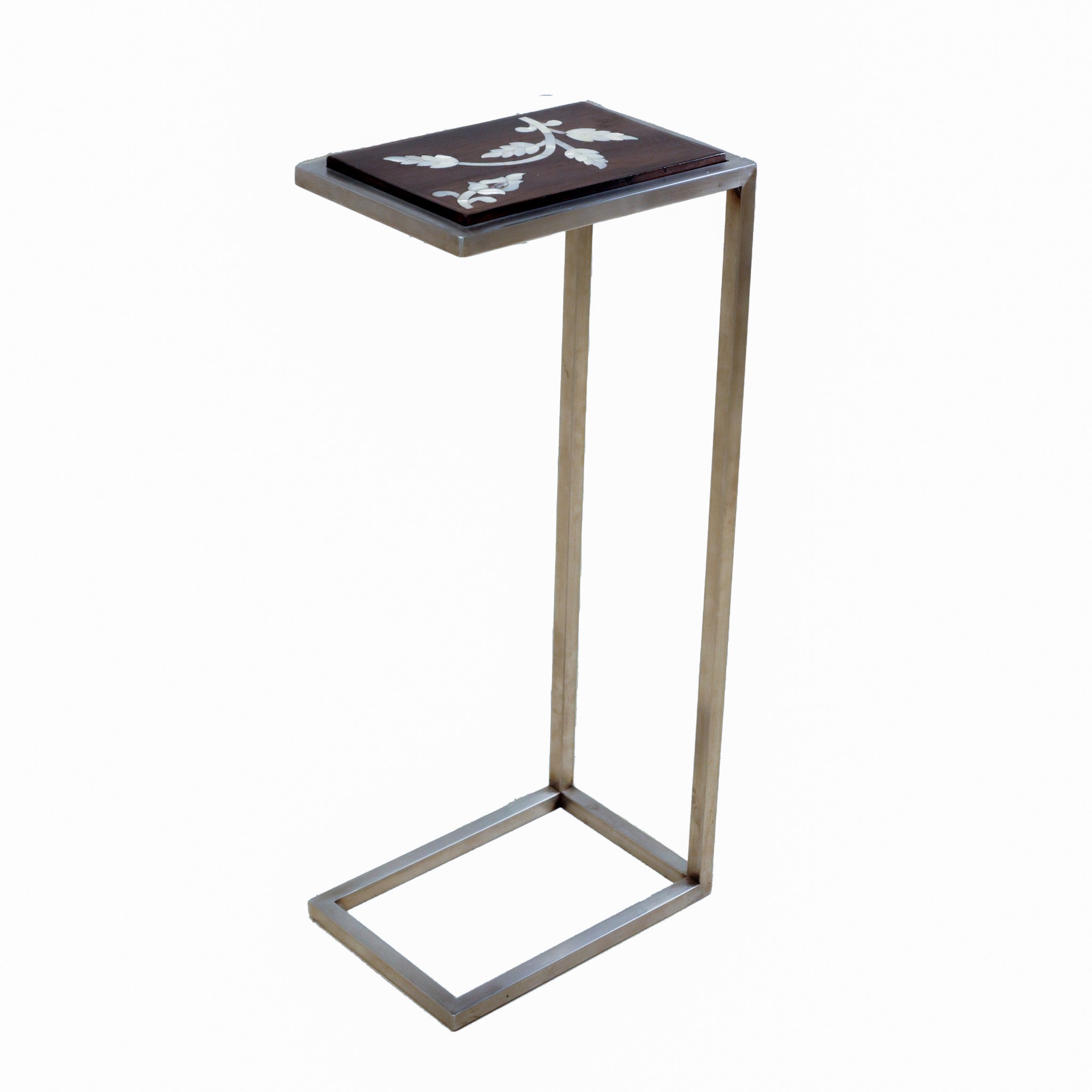 Damascus Mother of Pearl Side Table with Steel Base - Dark Walnut - SHAGHAF HOME