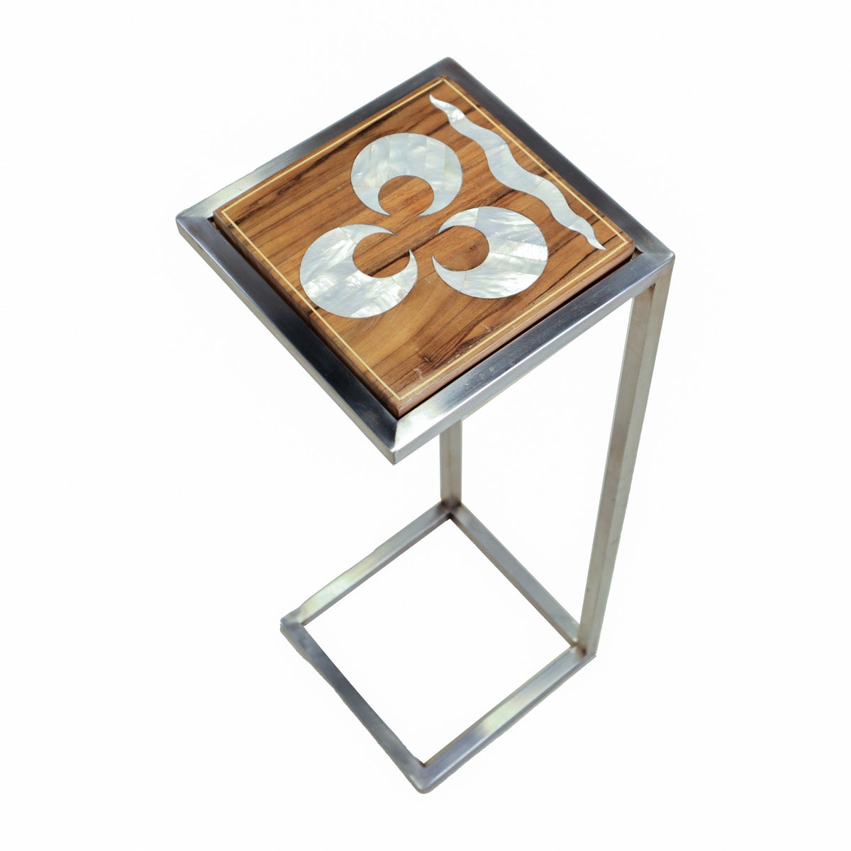 Damascus Mother of Pearl Side Table with Steel Base - Walnut - SHAGHAF HOME