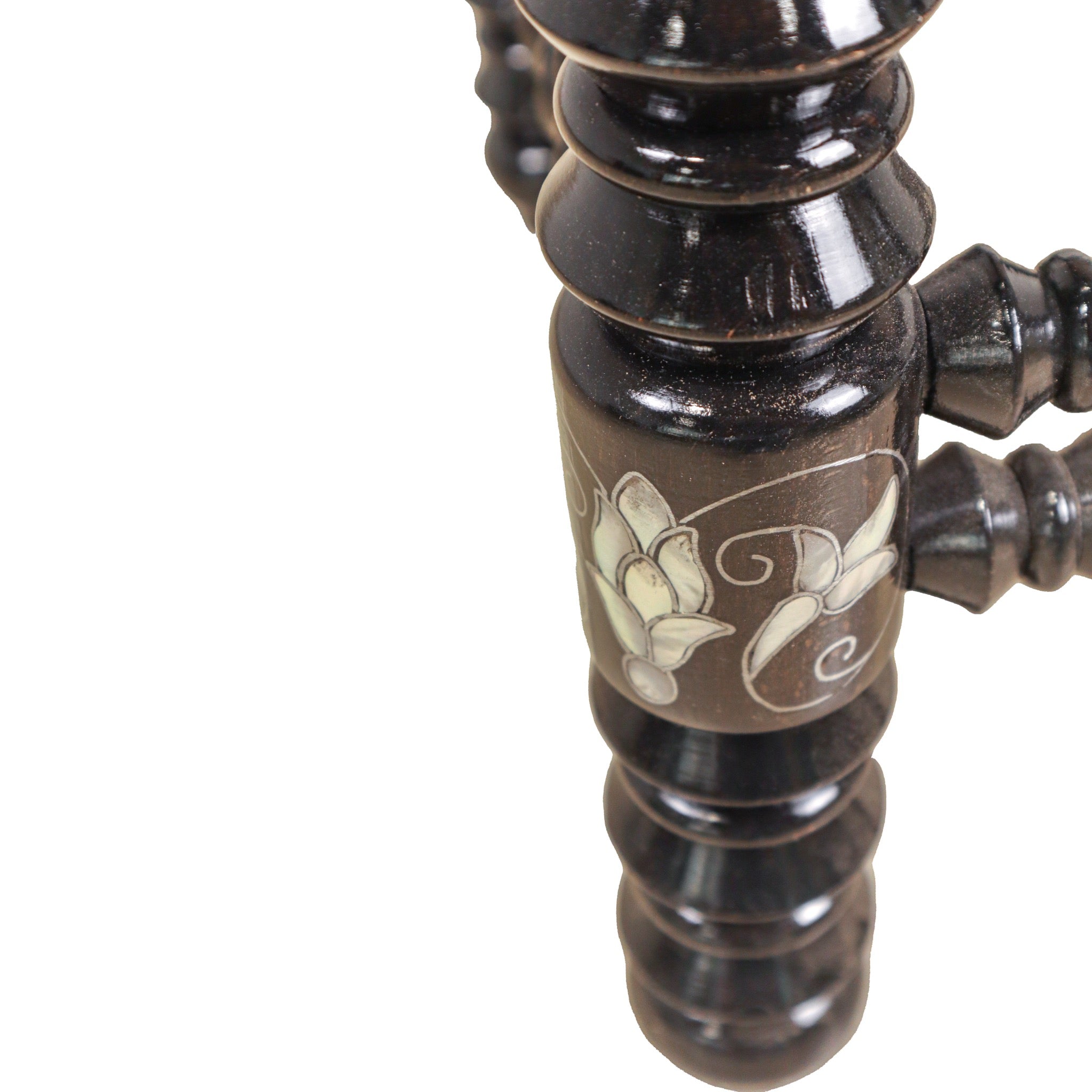 Damascus Small Bamboo Stool with Mother of Pearl Inlay - Dark Walnut - SHAGHAF HOME