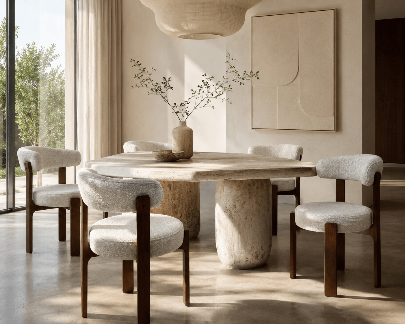 Designer Bouclé Dining Chair with Curved Backrest - SHAGHAF HOME