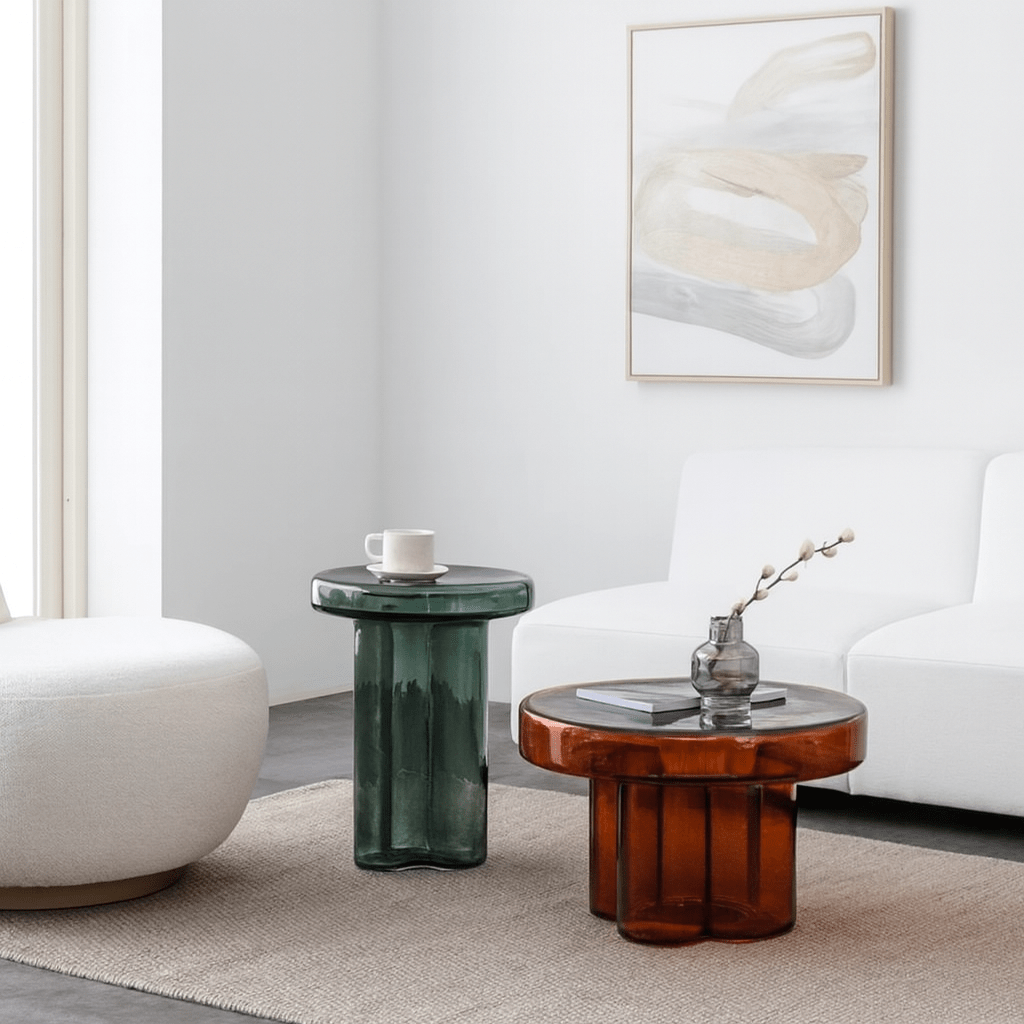 Designer Glass Coffee Table Set Handcrafted Tempered Glass Design - SHAGHAF HOME