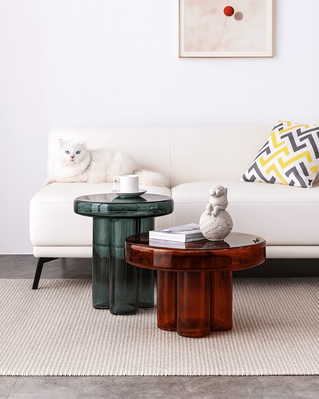 Designer Glass Coffee Table Set Handcrafted Tempered Glass Design - SHAGHAF HOME