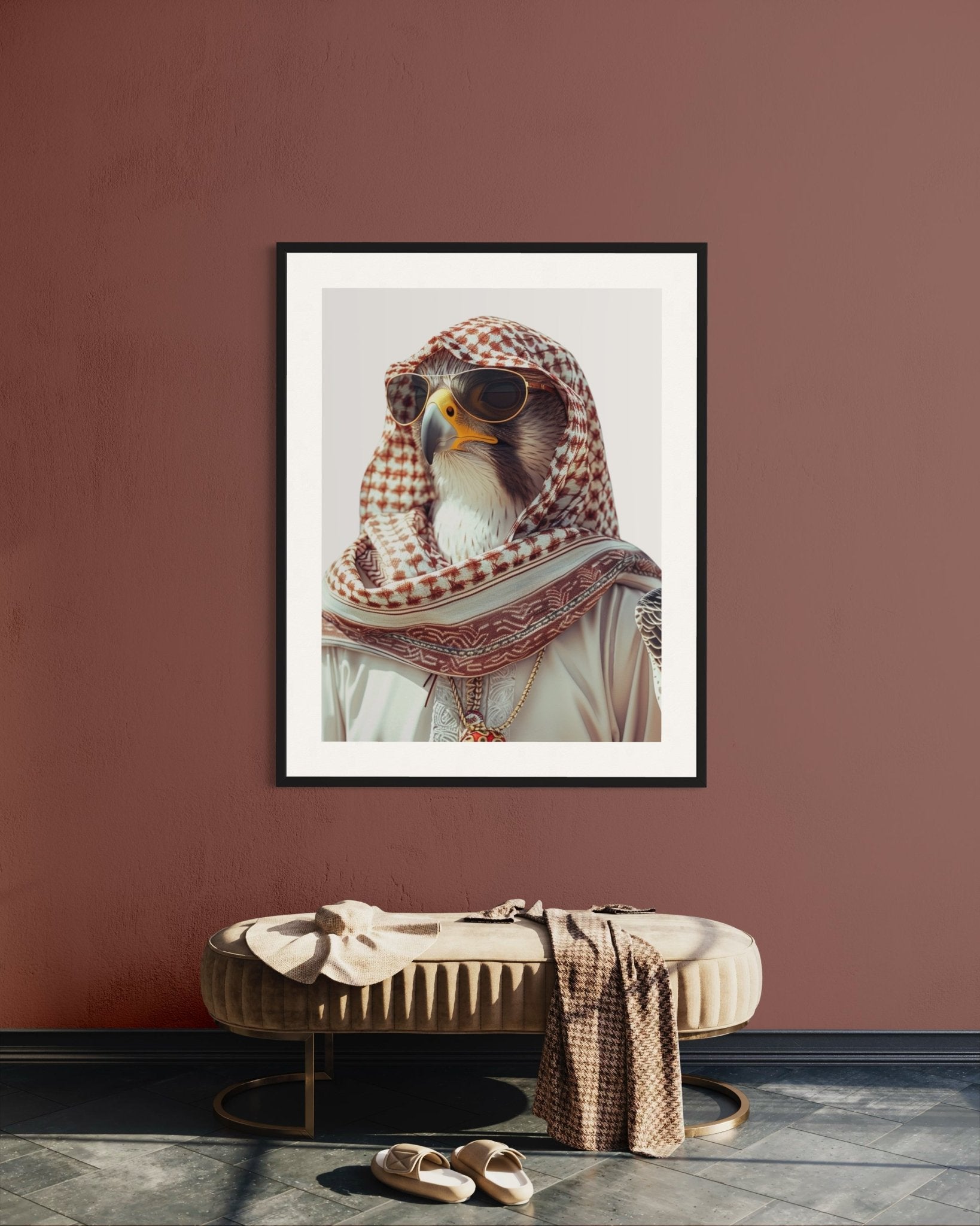 Dignified Falcon in Traditional Arabic Attire - SHAGHAF HOME