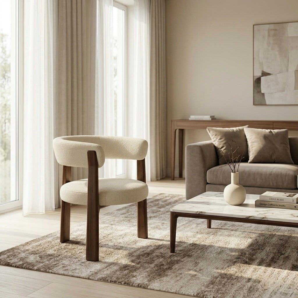 Dounee Solid Wood Upholstered Dining Chair – Curved Backrest | Modern Luxury Design - SHAGHAF HOME