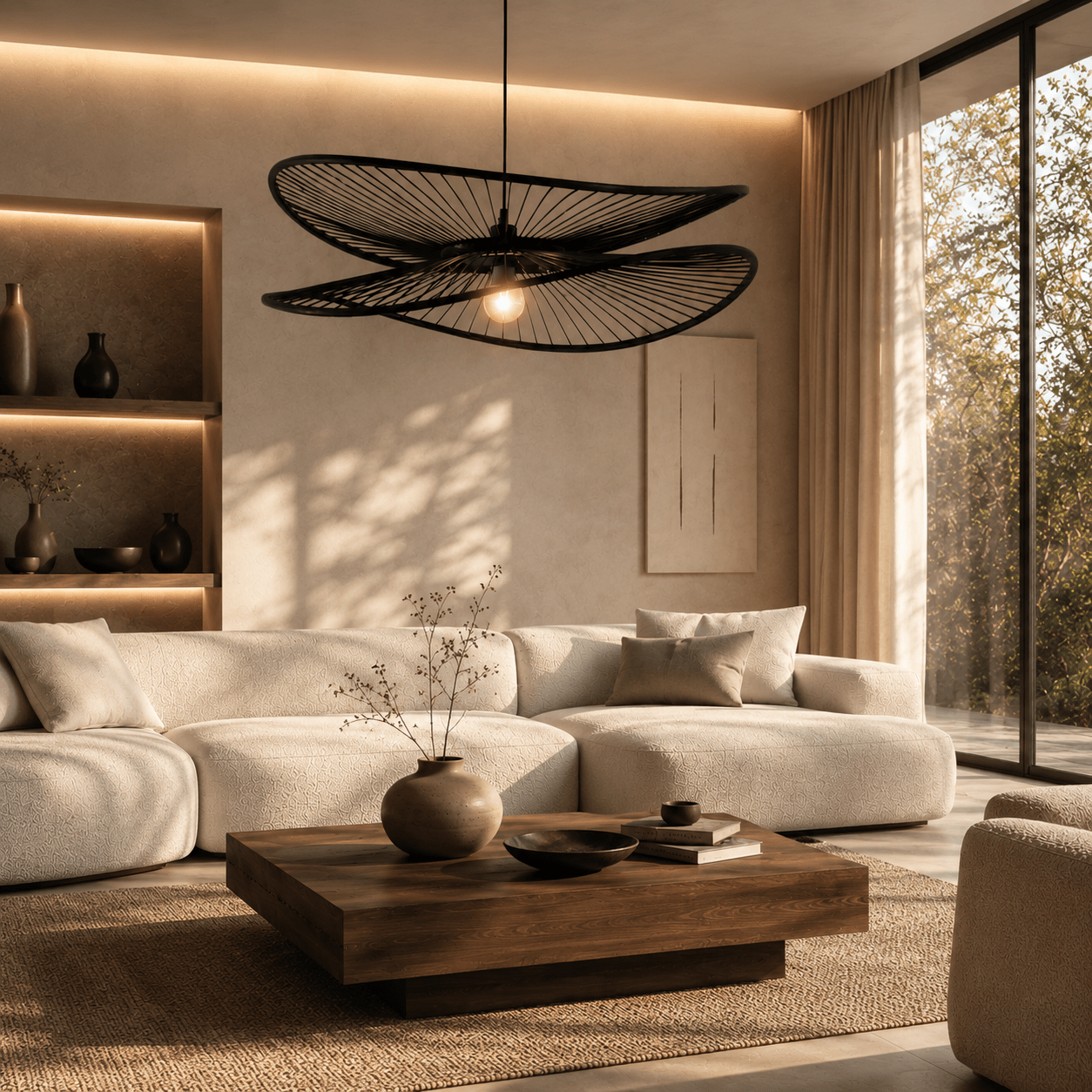 Eclipse Bamboo Sculptural Pendant Lamp - SHAGHAF HOME