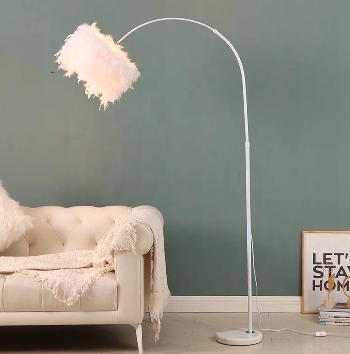 Elegant white Feath Lamp – Adjustable Height and Soft Glow - SHAGHAF HOME