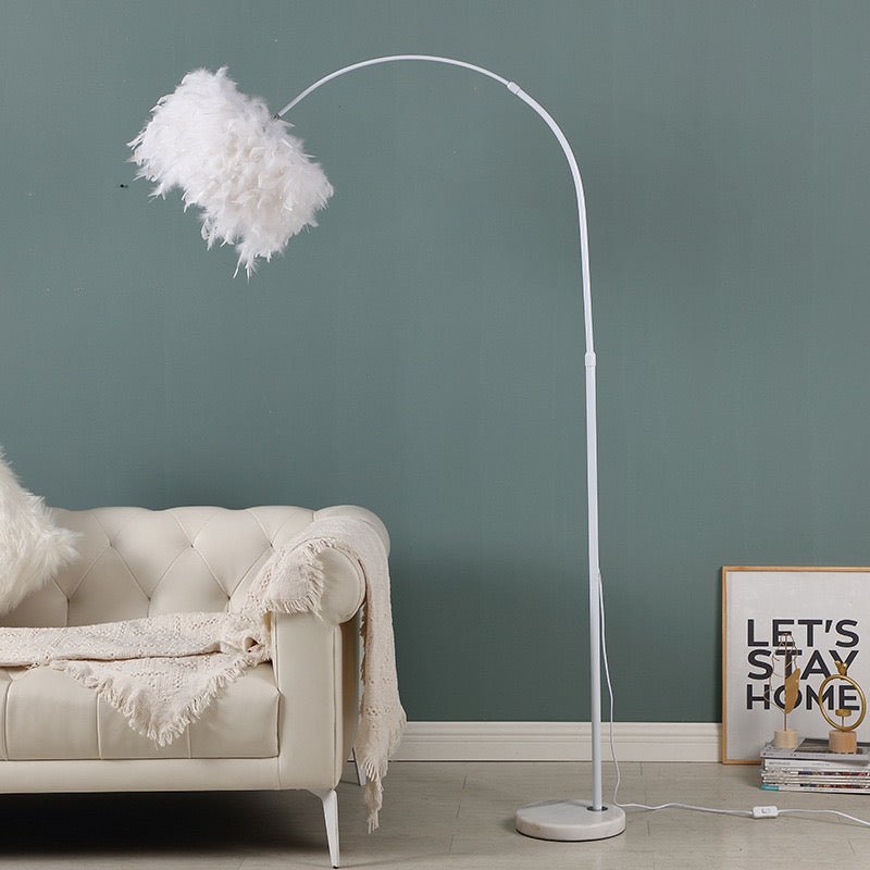 Elegant white Feath Lamp – Adjustable Height and Soft Glow - SHAGHAF HOME