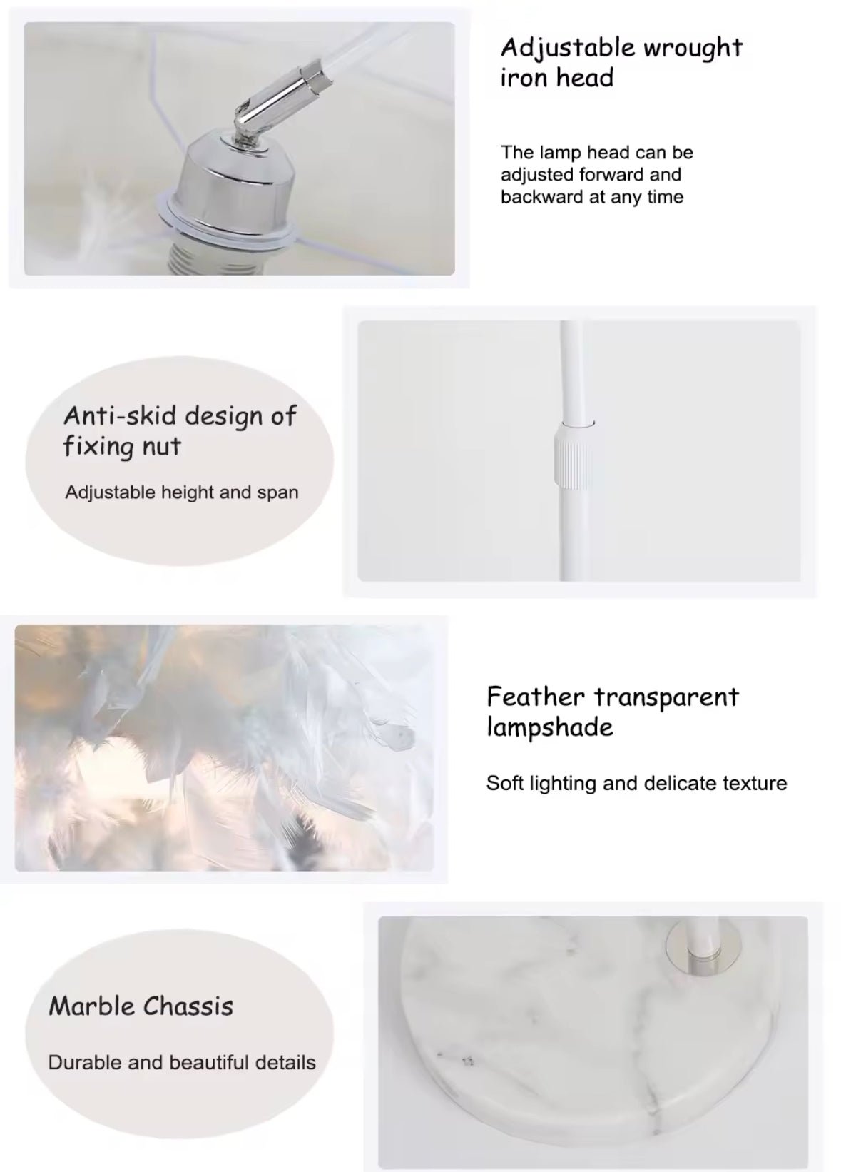 Elegant white Feath Lamp – Adjustable Height and Soft Glow - SHAGHAF HOME