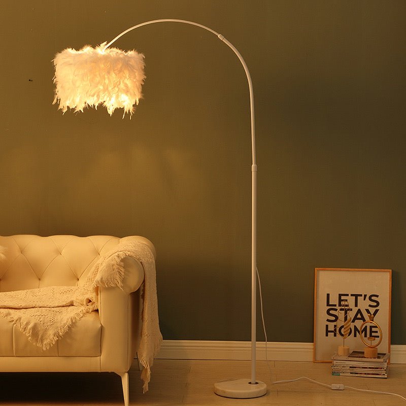 Elegant white Feath Lamp – Adjustable Height and Soft Glow - SHAGHAF HOME