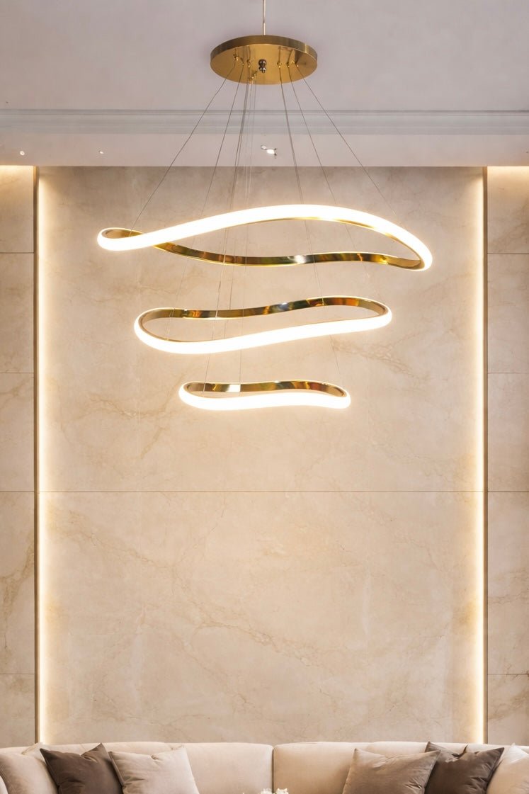 Elysium Gold Chrome LED Chandelier – Modern Ring Statement Light - SHAGHAF HOME