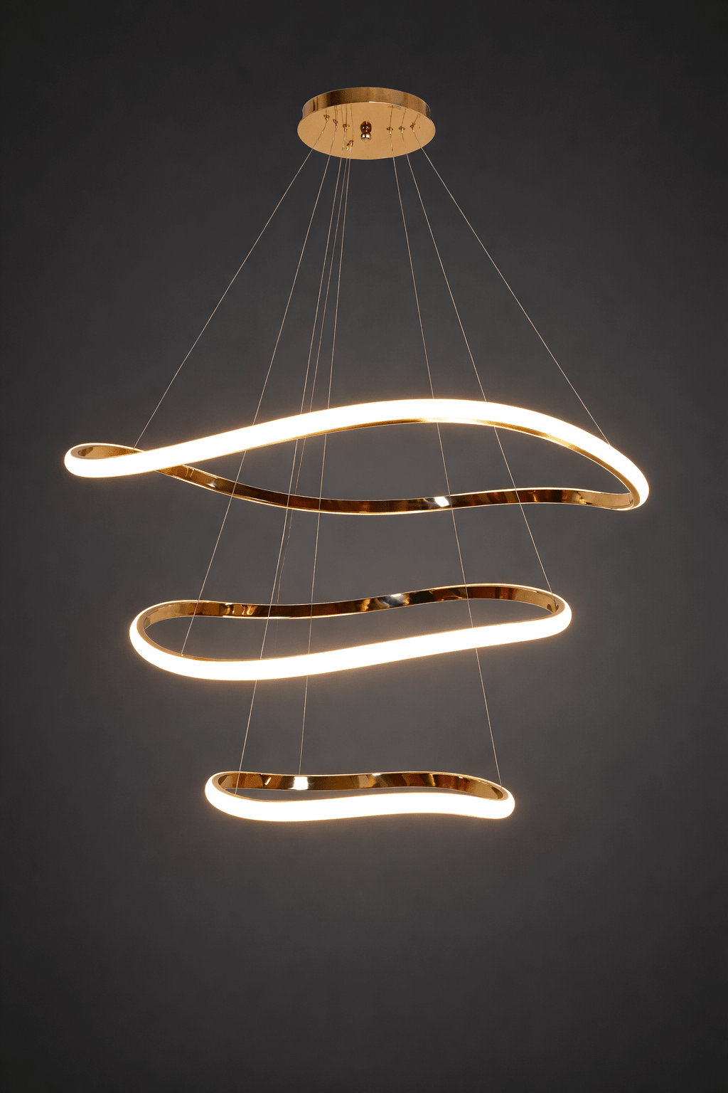 Elysium Gold Chrome LED Chandelier – Modern Ring Statement Light - SHAGHAF HOME