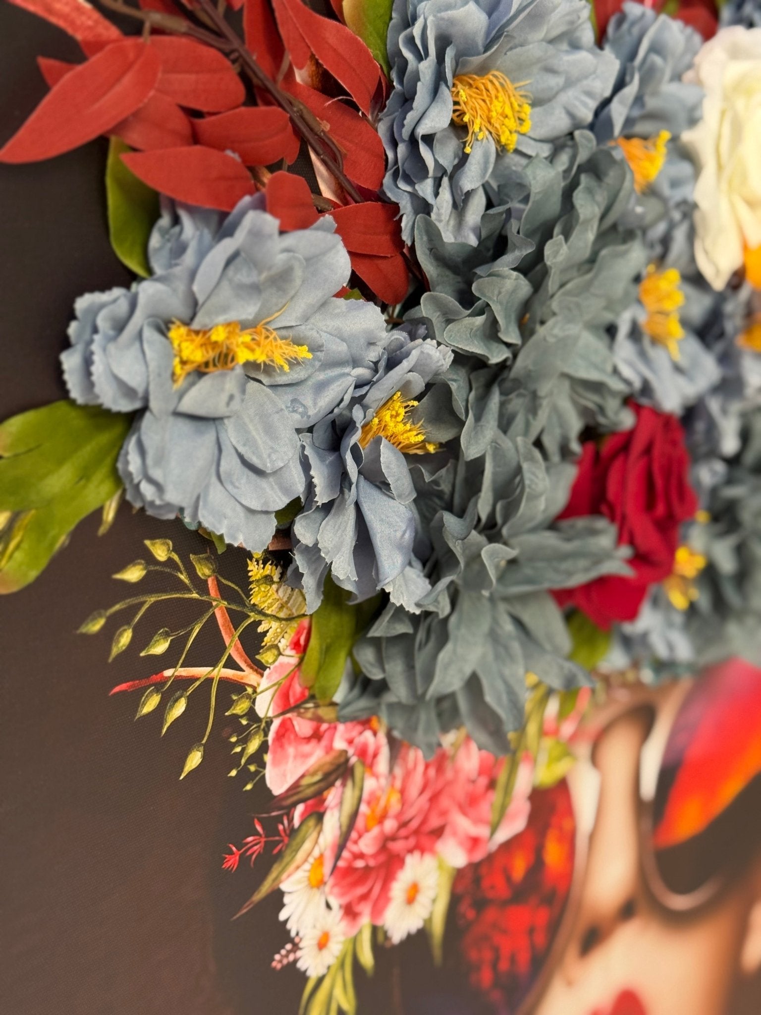 Floral Elegance Woman Wall Art with 3D Artificial Flowers - SHAGHAF HOME