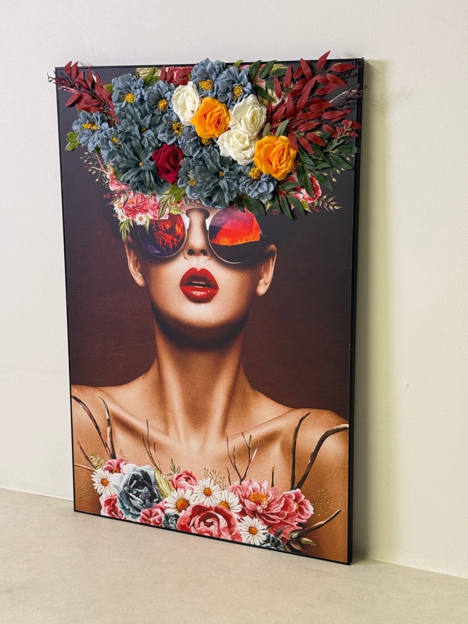 Floral Elegance Woman Wall Art with 3D Artificial Flowers - SHAGHAF HOME