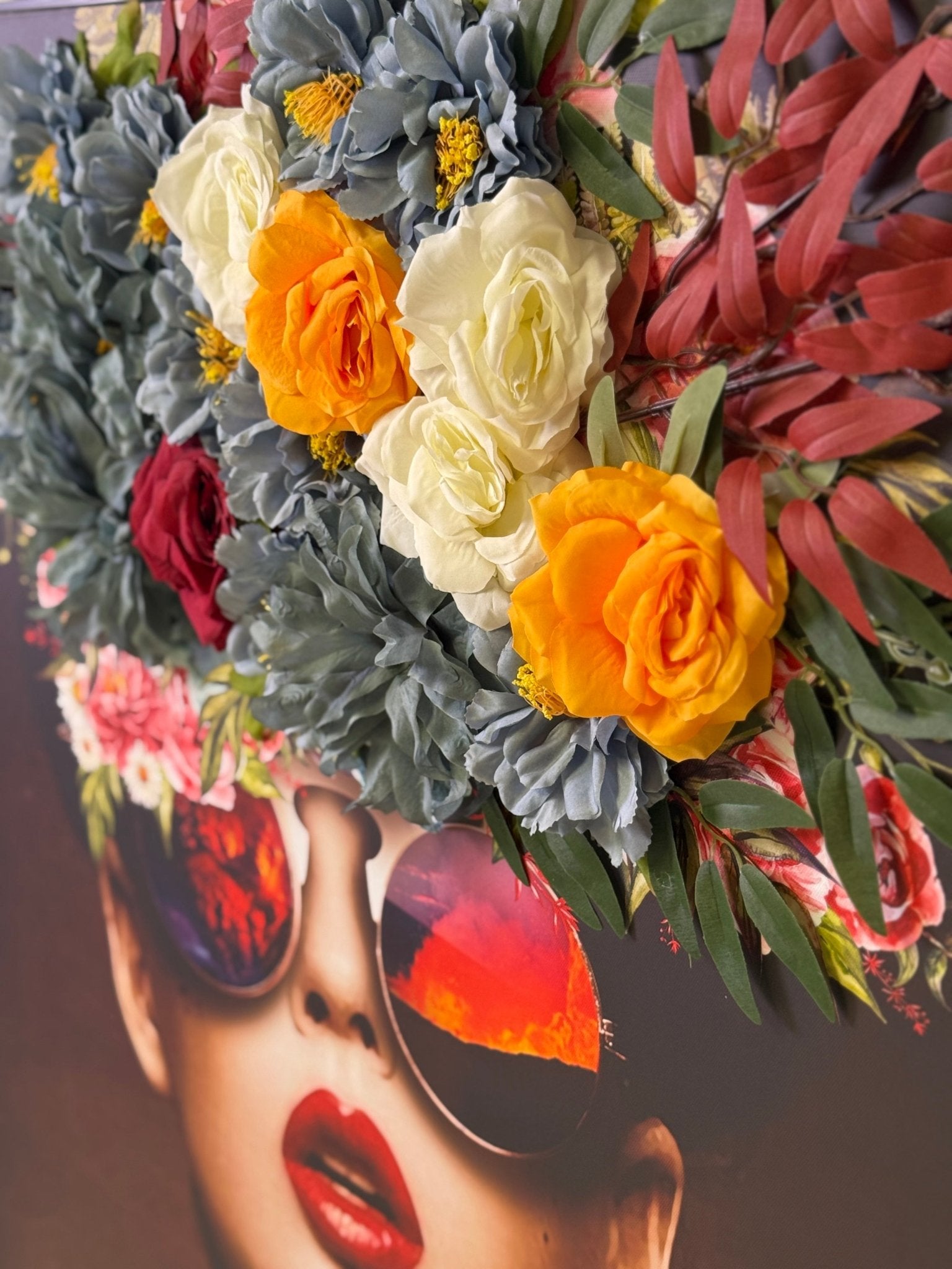 Floral Elegance Woman Wall Art with 3D Artificial Flowers - SHAGHAF HOME