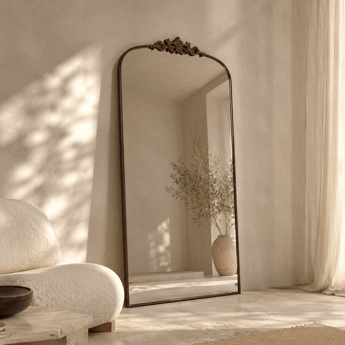Florentine Antique Brown Metal Floor Mirror – 180 × 90 cm - SHAGHAF HOME