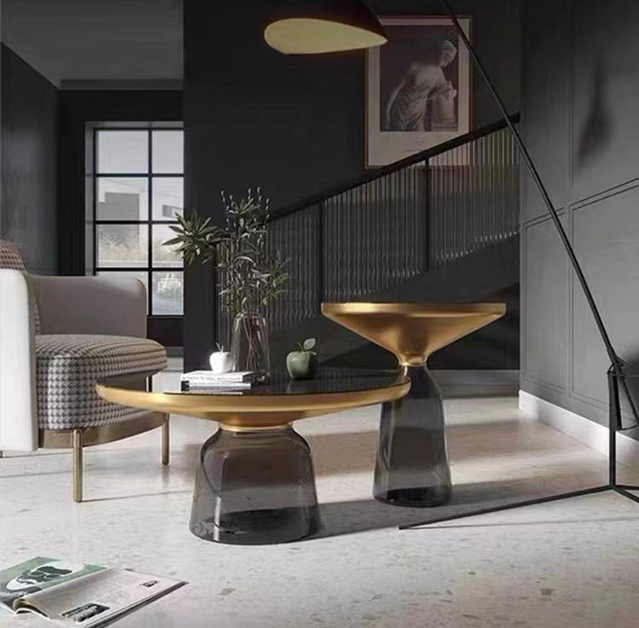 Glass smoky black coffee table set - SHAGHAF HOME