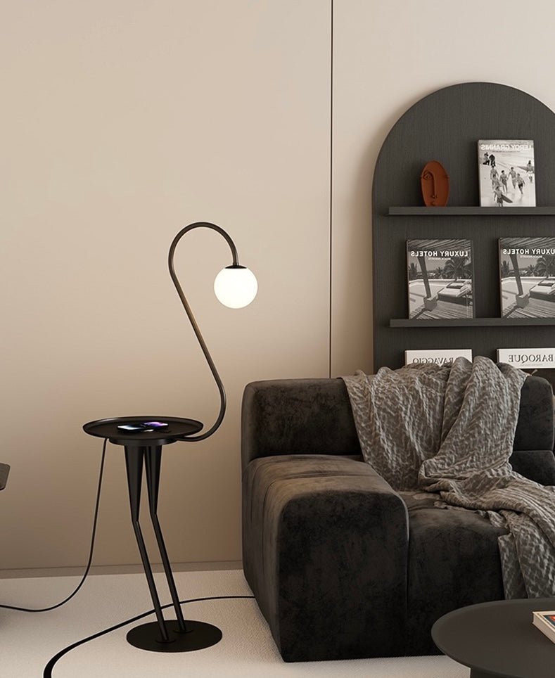 Graceful Swan Neck Floor Lamp with Storage Surface - SHAGHAF HOME