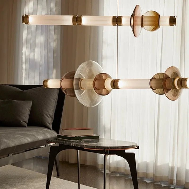 Gradient Cognac Glass Pendant Light – Modern Copper LED Chandelier - SHAGHAF HOME