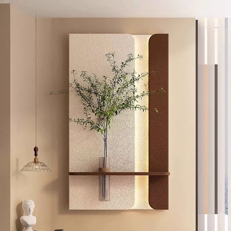 Handcrafted Sandstone Wall Art with Glass Vase & Green Plant | LED Backlit Modern Decor - SHAGHAF HOME