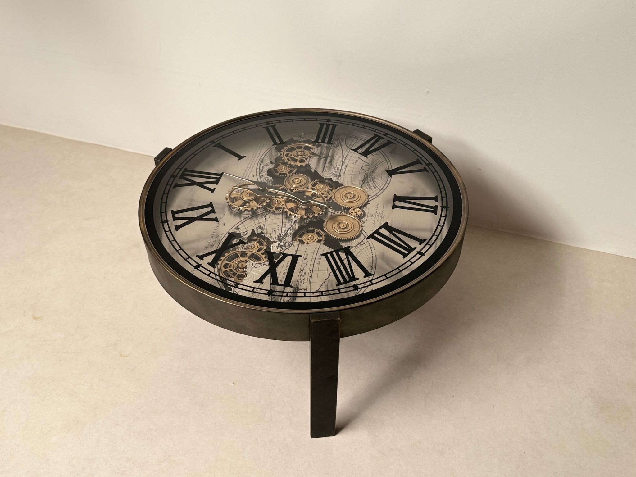 Industrial Metal Coffee Table with Functional Clock Top – 80 cm - SHAGHAF HOME