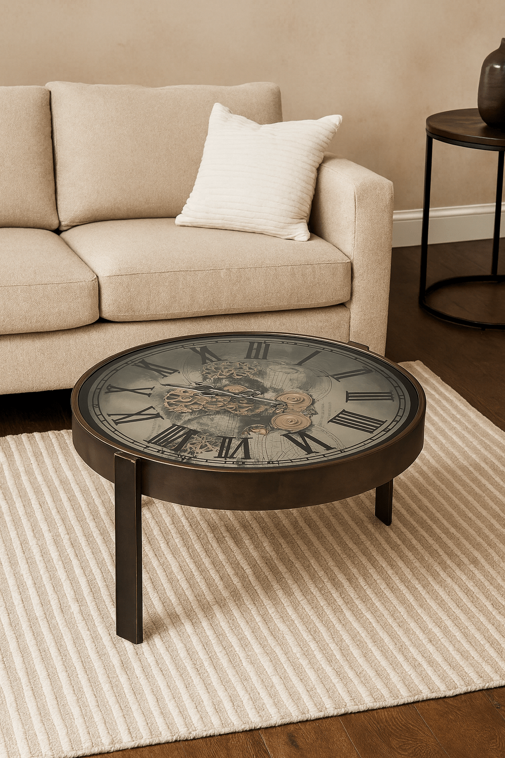 Industrial Metal Coffee Table with Functional Clock Top – 80 cm - SHAGHAF HOME