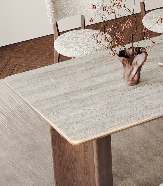 Japandi Style Dining Table in Natural Wood & Ceramic Finish - SHAGHAF HOME