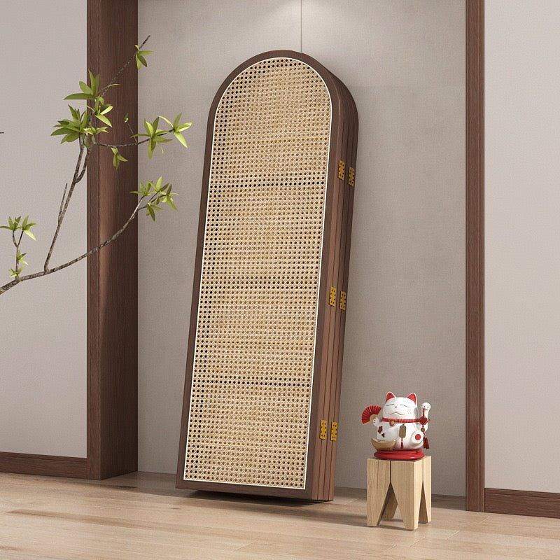 Japanese - Style 4 - Panel Rattan Room Divider with Built - in Shelving – Elegant & Functional Home Decor - SHAGHAF HOME