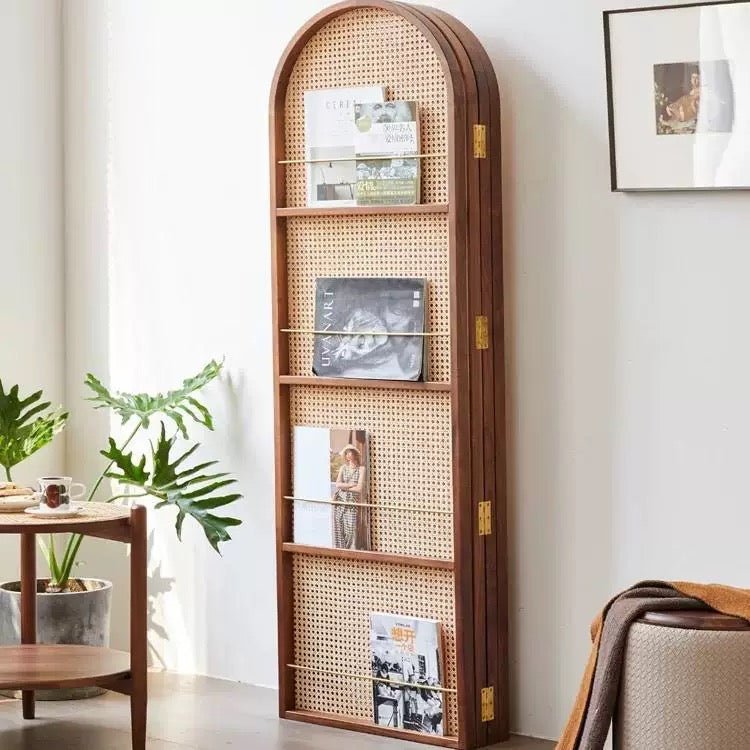 Japanese - Style 4 - Panel Rattan Room Divider with Built - in Shelving – Elegant & Functional Home Decor - SHAGHAF HOME