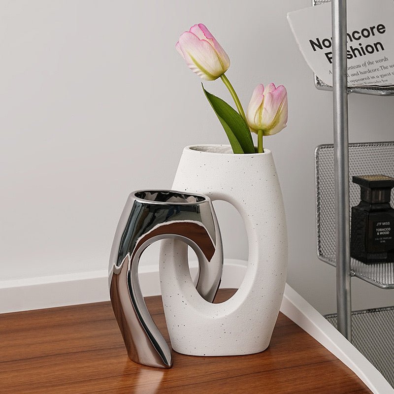 Linked modern silver white vases - SHAGHAF HOME