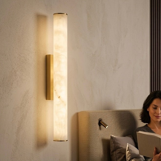 Luma Vein LED Wall Light — Marble - Look Acrylic Tube with Brushed Gold Base (50 cm) - SHAGHAF HOME