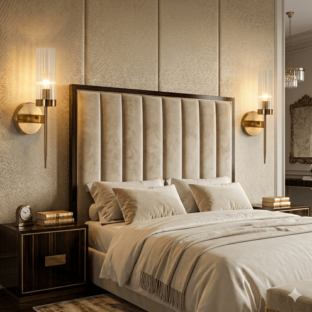 Lume Pillar Gold Wall Lamp – Ribbed Glass & Brushed Brass Finish - SHAGHAF HOME