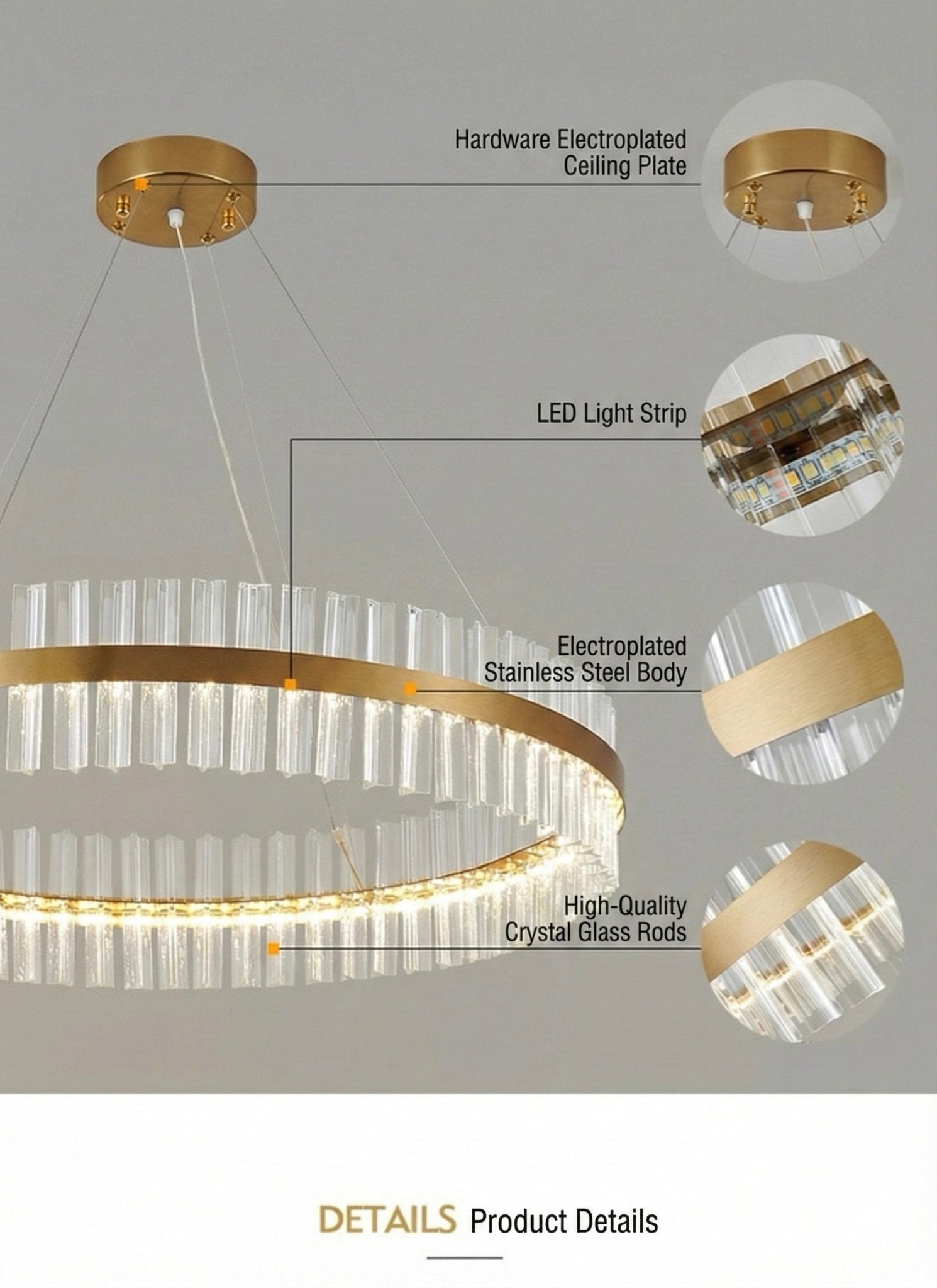 Luminara Crystal Halo Chandelier – Gold Finish (3 - Color LED) - SHAGHAF HOME